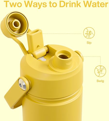Miniatura 823 de ENCOOL Botella de agua aislada con popote, de acero inoxidable, a prueba de fugas, sin BPA, al vacío de doble pared que se mantiene fría durante 24