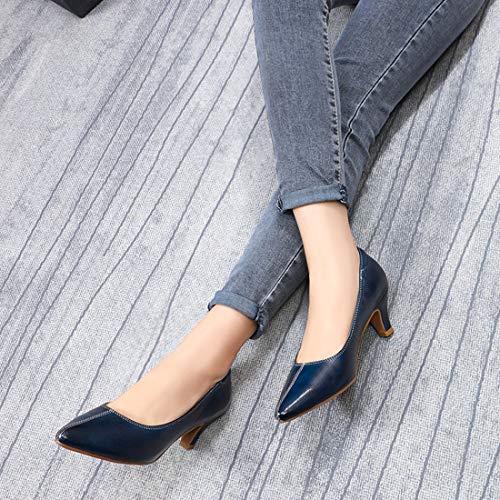 Image of Mona flying Women's Leather Pump Med Heel Pointed Toe Office Dressy Shoes