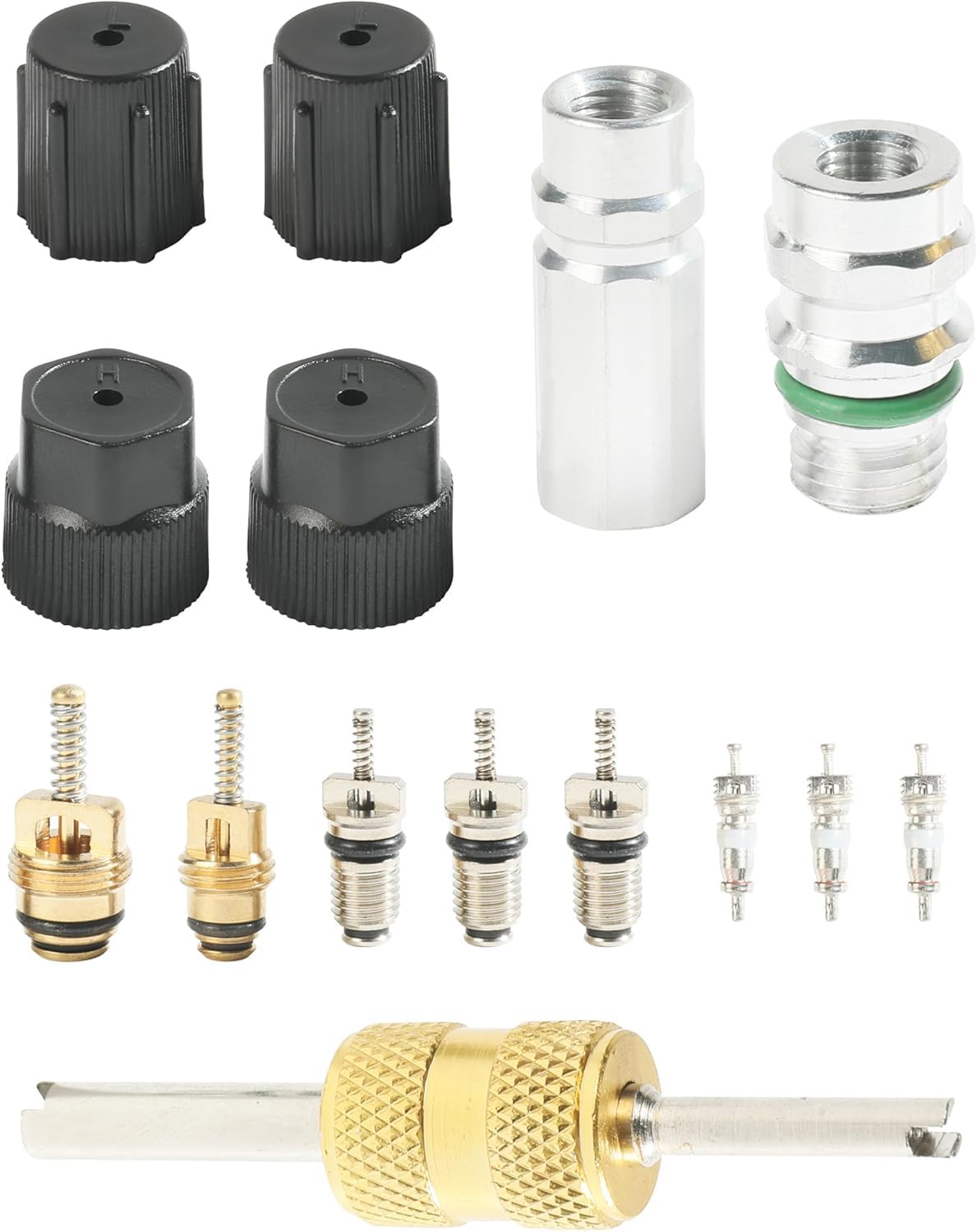 Sponsored Ad – TERRIFI Air Conditioning Valve Core Kit, Cap & Valve AC R12 R134a with Teflon Seal, Refrigeration A/C Service Valve, Car & HVAC AC System Charging Port Seal Caps Kit