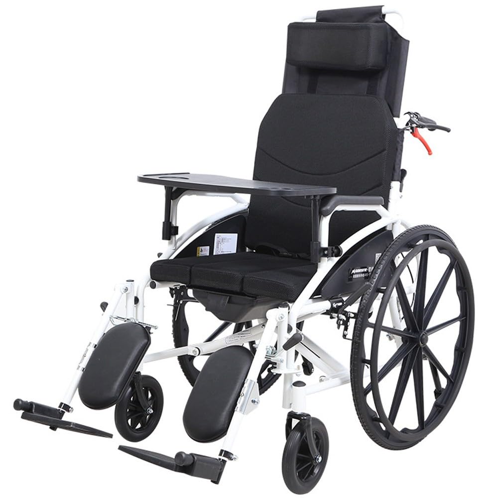 Wheelchair for Adults Lightweight Foldable, High Back Travel Wheelchair Can Lie Flat, Transport Wheelchair for The Elderly, Disabled and People with Reduced Mobility