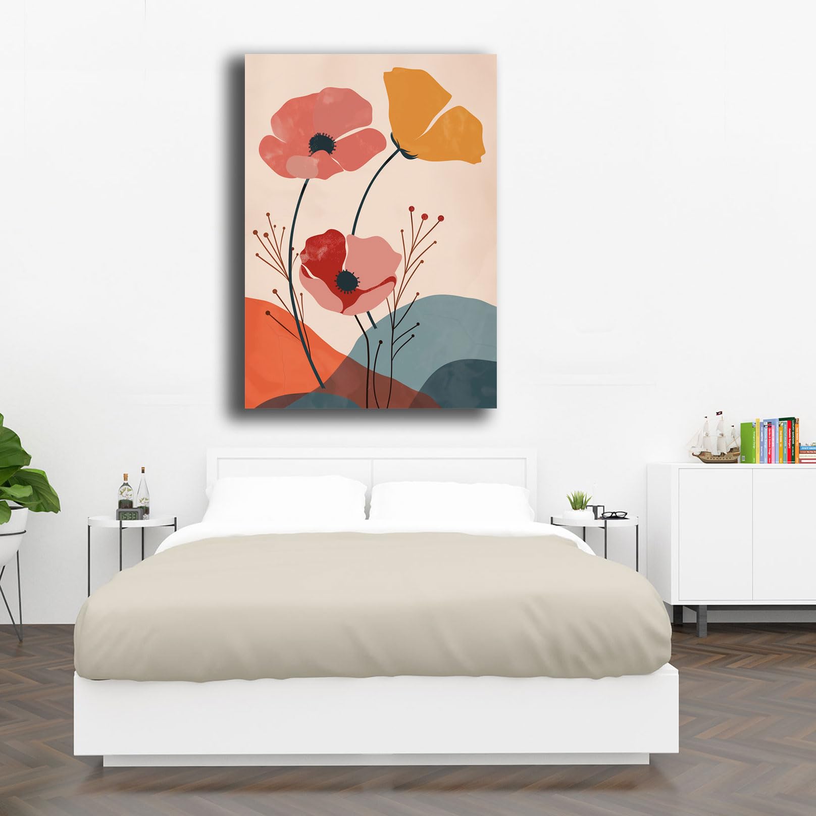Quadro Moderno su Tela Stampa Artistica Floreale Astratta Fiori Decorazione da Parete per Soggiorno, Camera da Letto e Ufficio Design Fiore Minimal Contemporaneo (16, 50x70 cm, Canvas intelaiato)