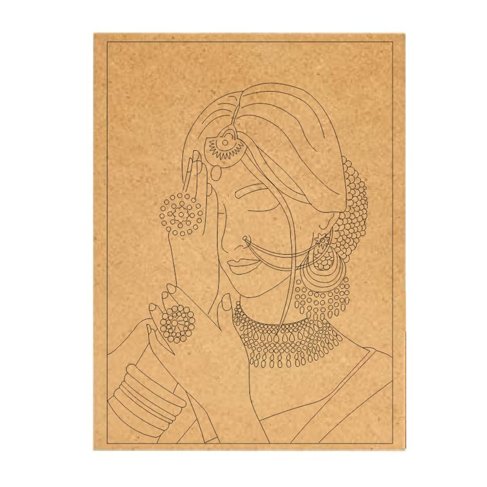 3Millions Pre Marked Bride Face Design Round MDF Wooden Boards Base Laser Cutout for Art & Craft, Painting Work Best Home Decor & Festival Decoration