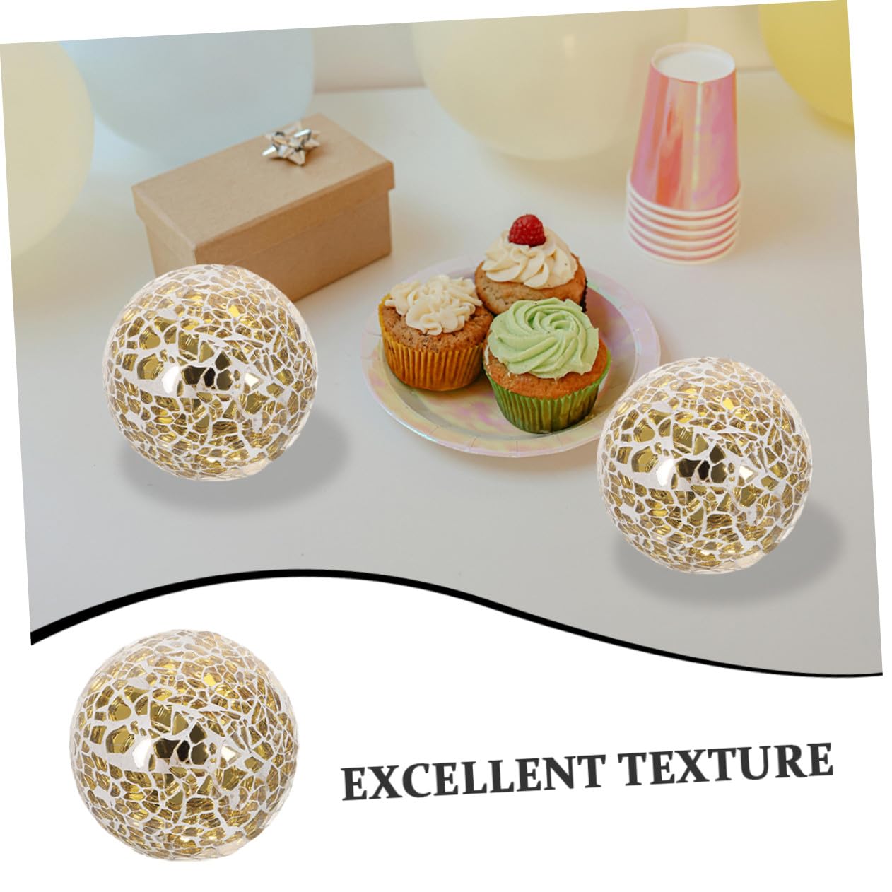 Boules Décoratives de Centre de Table en Verre Or, 3 Pièces | Sphères Sphériques pour Tables et Mariage, Contraste Visuel Marqué, Intégration Facile