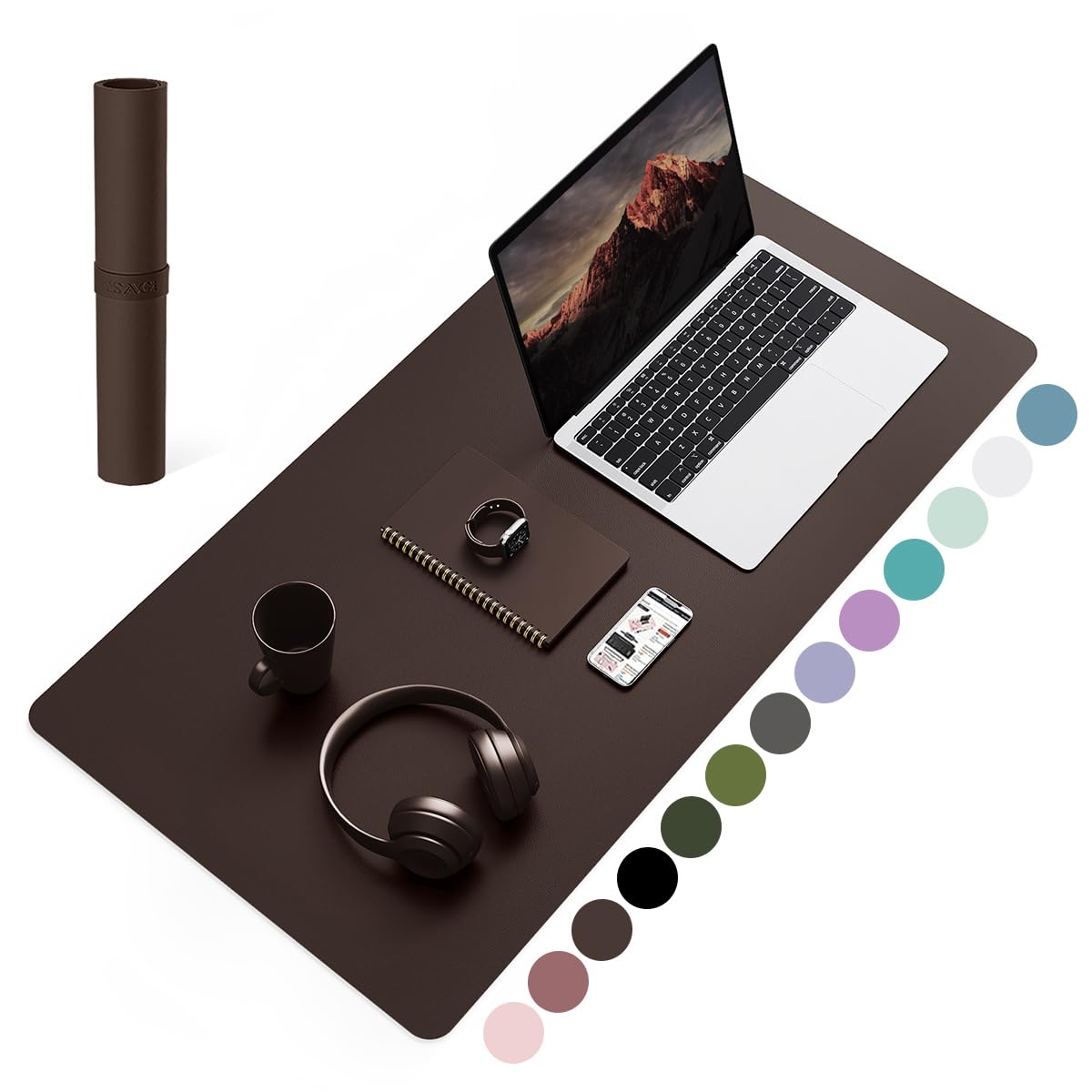 YSAGi Non-Slip Leather Desk Pad, Waterproof Laptop Computer Desk Keyboard Mat, Table Protector Blotter Mat, Large Mouse Pad for Office/Work/Home/Decor(Dark Brown, 31.5" x 15.7")