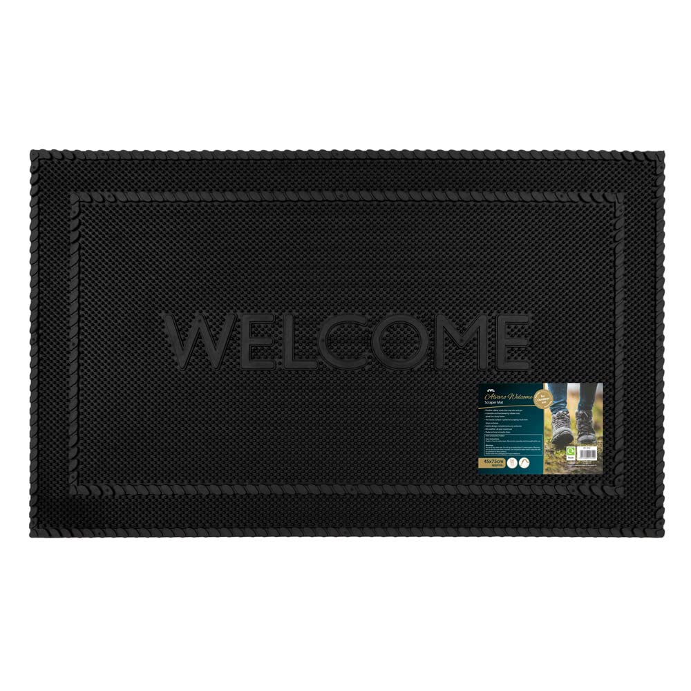 Rackhams Black Alvaro Welcome Scraper Rubber Pin Doormat, 45X75cm,
