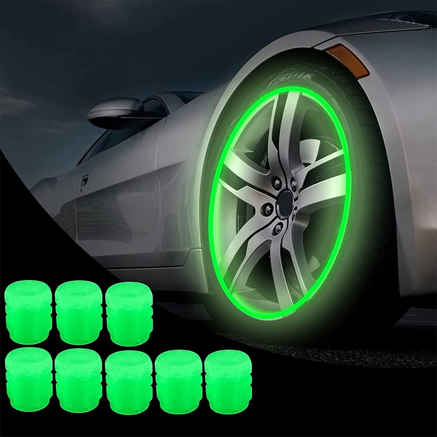 AARKRI SALES All-New Bike/Car Tyre Air Valve Caps – Universal Fluorescent Tire Valve Caps for Cars & Bikes with Neon Glow - Brighten Up Your Ride Instantly, (Pack of - 4, Green)