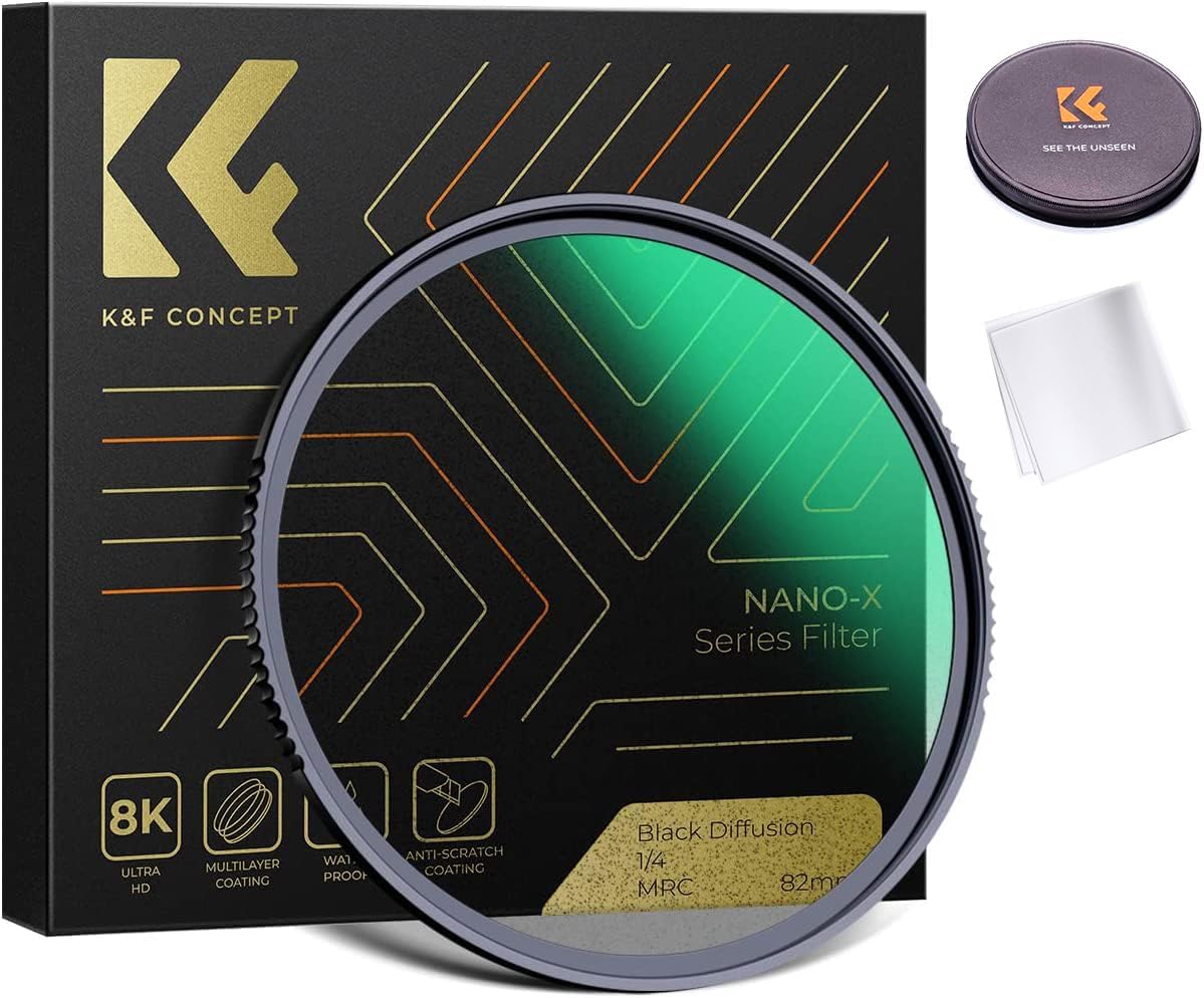 K&F Concept 67mm Black Mist 1/4 Filter Cinematic Mist Effect Diffusion Filter | 28 Multi-Layer Coating | Waterproof Scratch Resistant for Video Vlog Portrait Photography + Hard Case + Microfiber Cloth