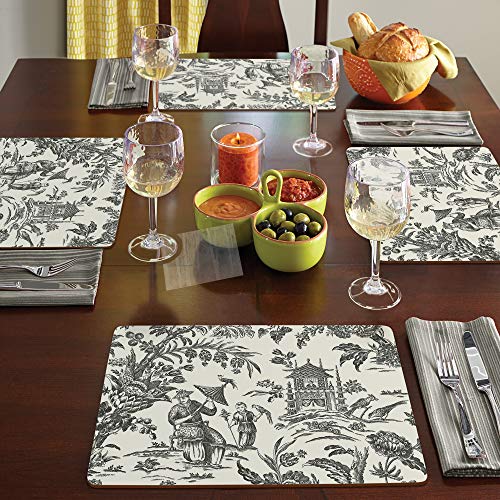 Cala Home Pagoda Toile Decorative Hardboard Cork Back Tabletop Placemats 4 Pack Manufactured In The Usa Heat Tolerant And Easily Wipes Clean #TOP1