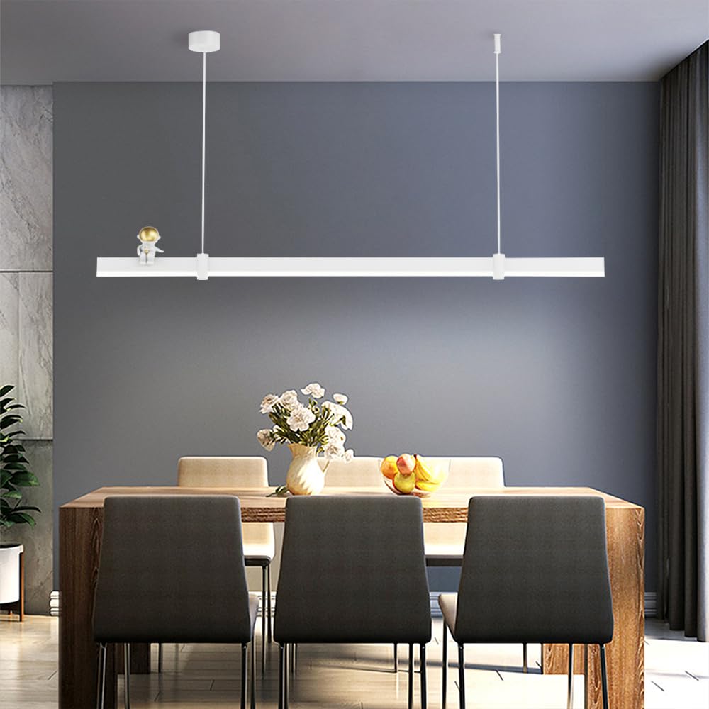 Suspension Linéaire Minimaliste Moderne À Led Pour Îlot de Cuisine, Luminaire Suspendu À Longue Bande, Plafonnier Suspendu Pour Salle À Manger, Bureau, Bar Ou Chambre./Blanc/100 Cm