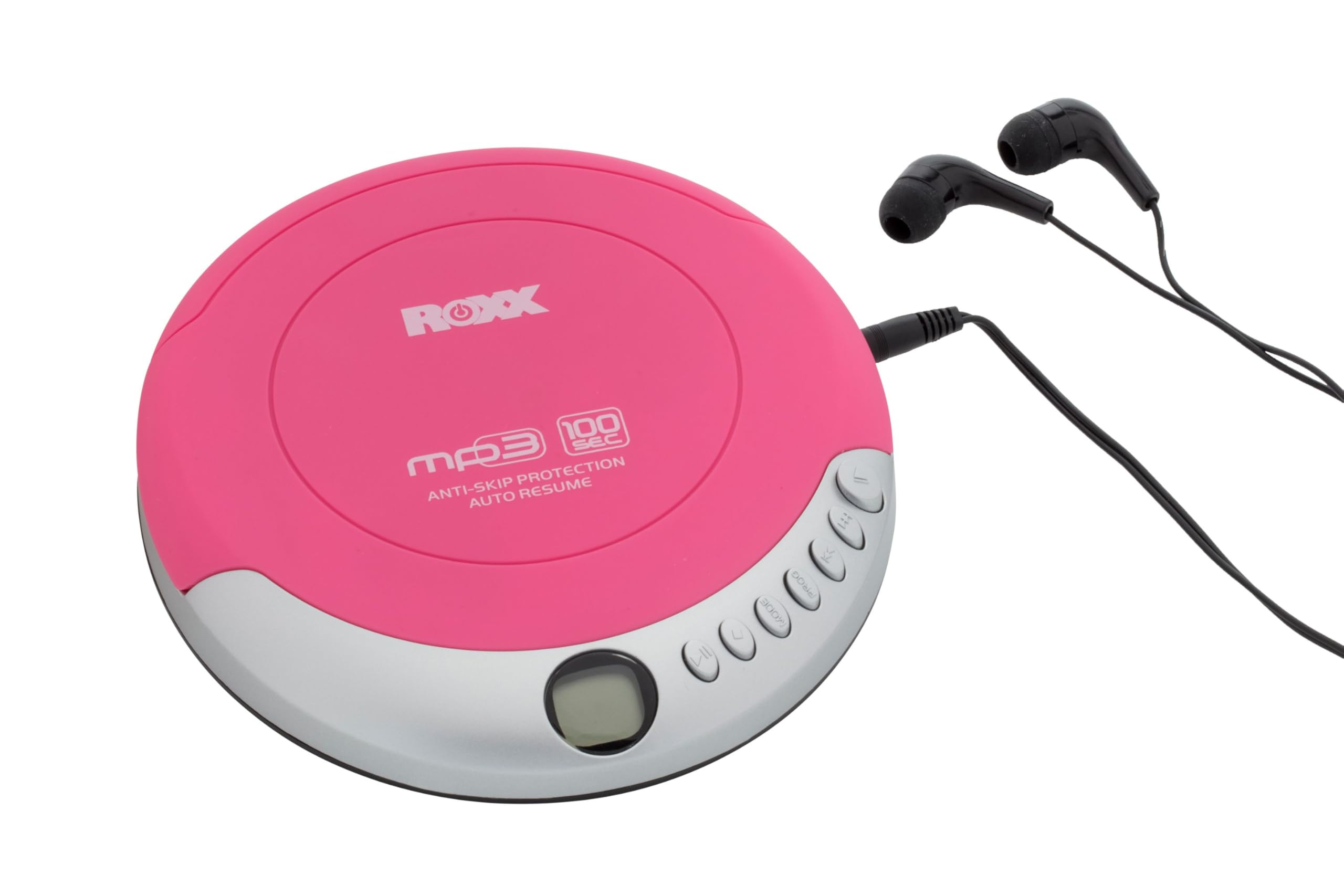 ROXX PCD 501 Tragbarer CD/MP3-Player – Anti-Schock, LCD-Display, Pink