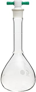 Chemglass CG-1617-250 Glass 250mL +/- 0.20mL Flat Bottom Heavy Duty Wide Mouth Volumetric Flask, with PTFE Stopper, 250mm Height