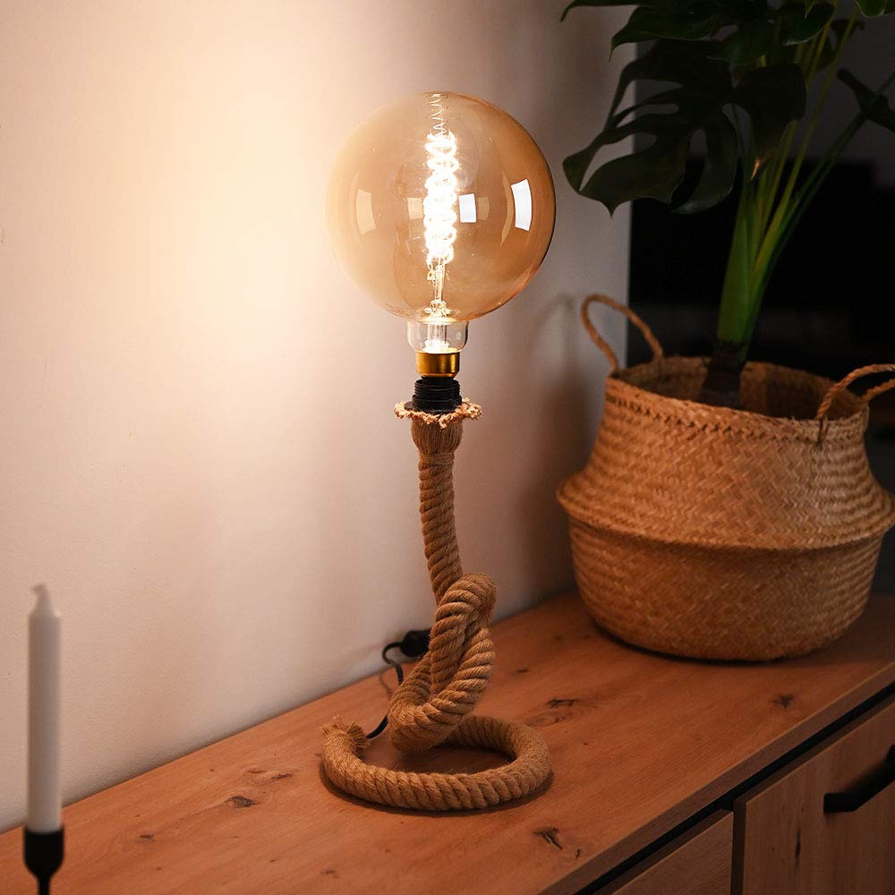 Schreib Nacht Tisch Leuchte RETRO Seil Wohn Ess Zimmer Beistell Beleuchtung Vintage Design Lese Lampe