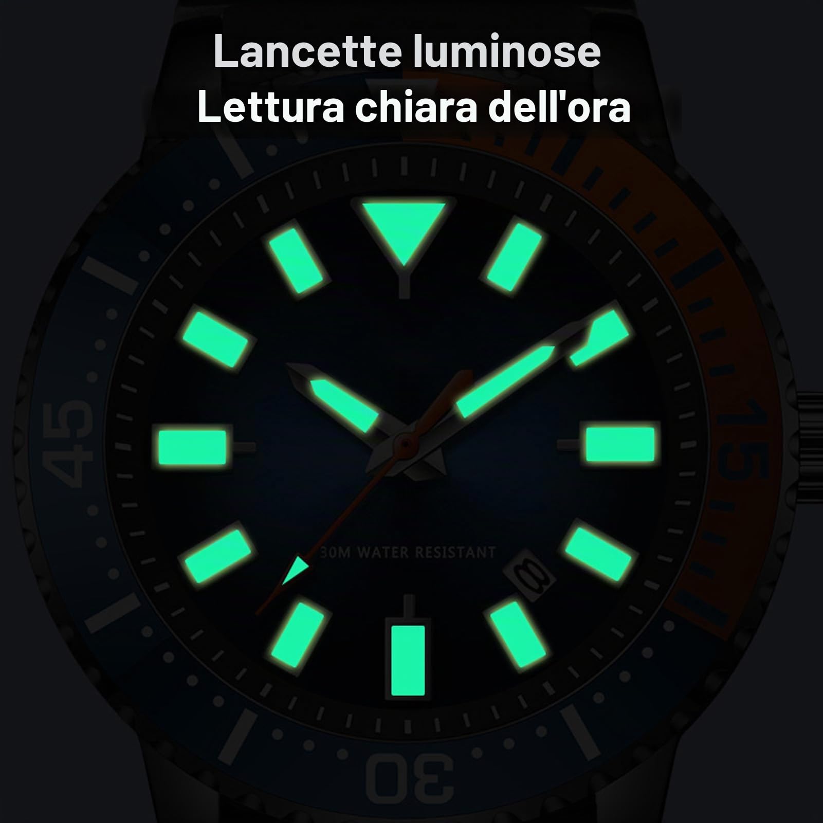 Automatico da Uomo, Orologio Luminescente con Calendario e Lunetta Girevole - Impermeabile al Quarzo per Attività Commerciale e Sport