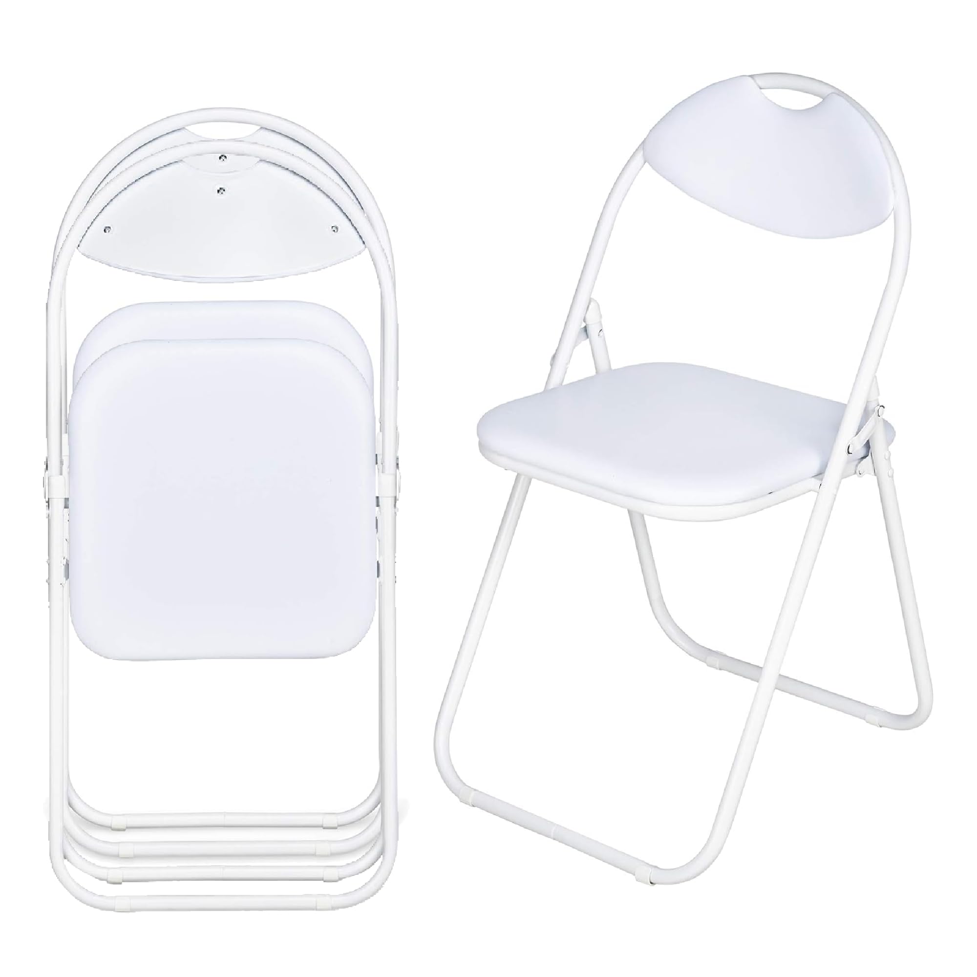 UR CHOICE Premium White Folding Chair, Stylish Padded Paris Faux Leather Seat for Home, Office, Dining & Desk Use, Foldable, Durable & Comfortable Seating Solution(2 Set)