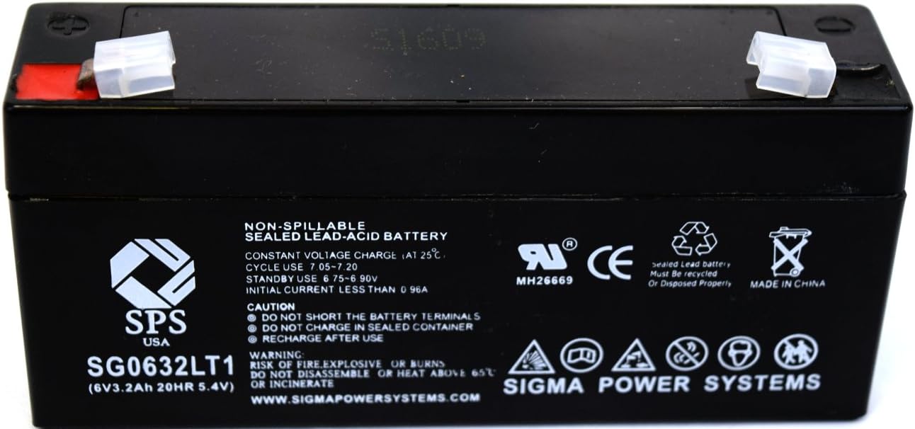 SPS Brand 6V 3.2Ah (Termina LT1) Replacement Battery for Rigel 304 MULTICARE Monitor
