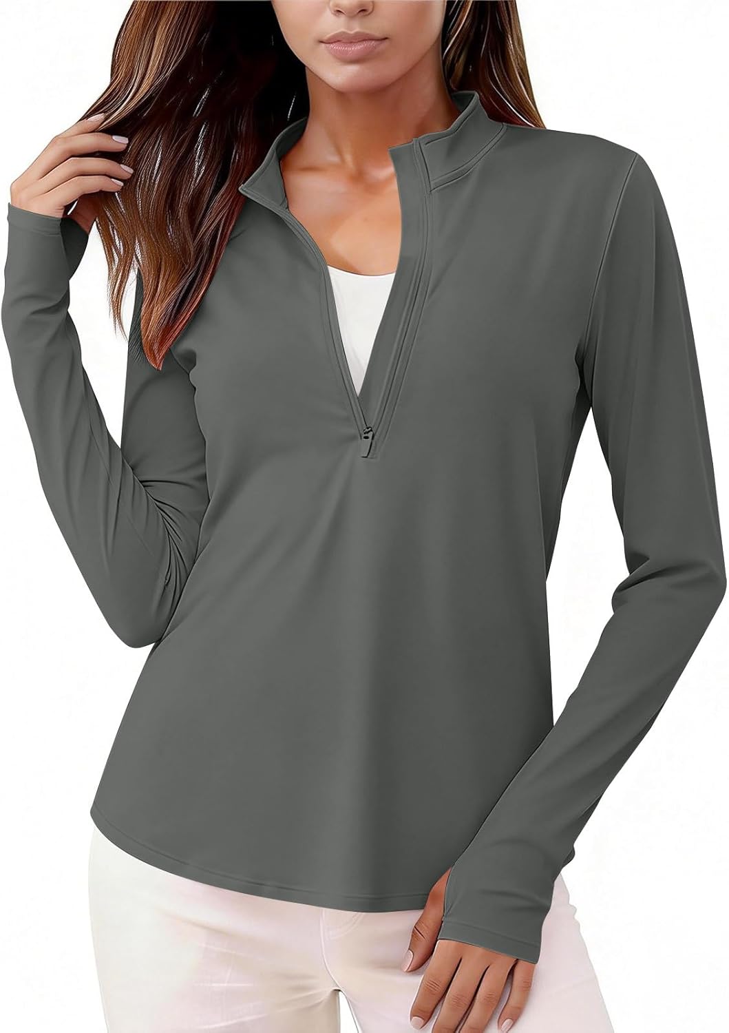 Sun Shirt Women UPF 50+ SPF Sun & UV Protection Long Sleeve Zip Up Rash Guard Hiking Outdoor Quick Dry Swim Shirts