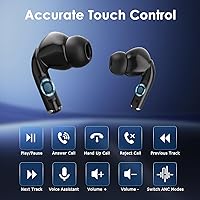 Vista 9 de Auriculares inalámbricos, auriculares Bluetooth 5.3 con reducción de ruido ENC/ANC, pantalla de alimentación LED, control táctil, IPX4 impermeable