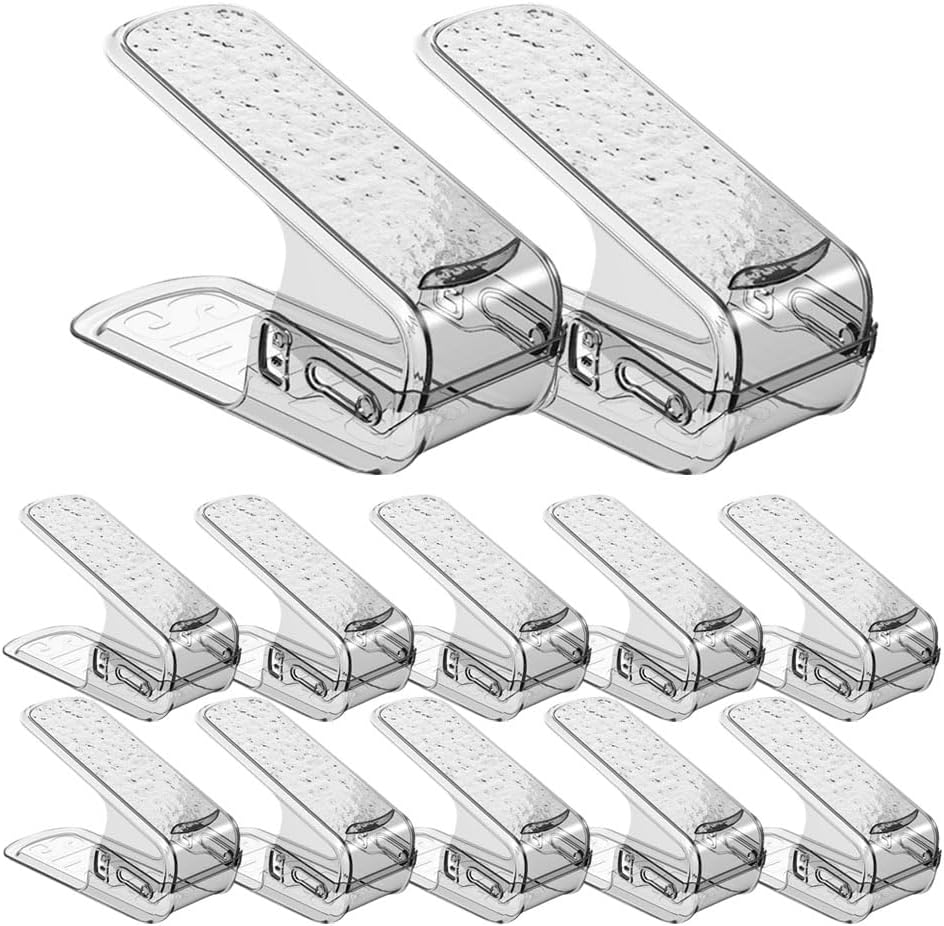 Shoe Slots Organizer, 12 Pack 3 Levels Adjustable Shoe Slots Organizer Space Saving Double Layer Shoe Stackers Shoe Rack Holder Transparent Shoe Organizer Shoe Holder