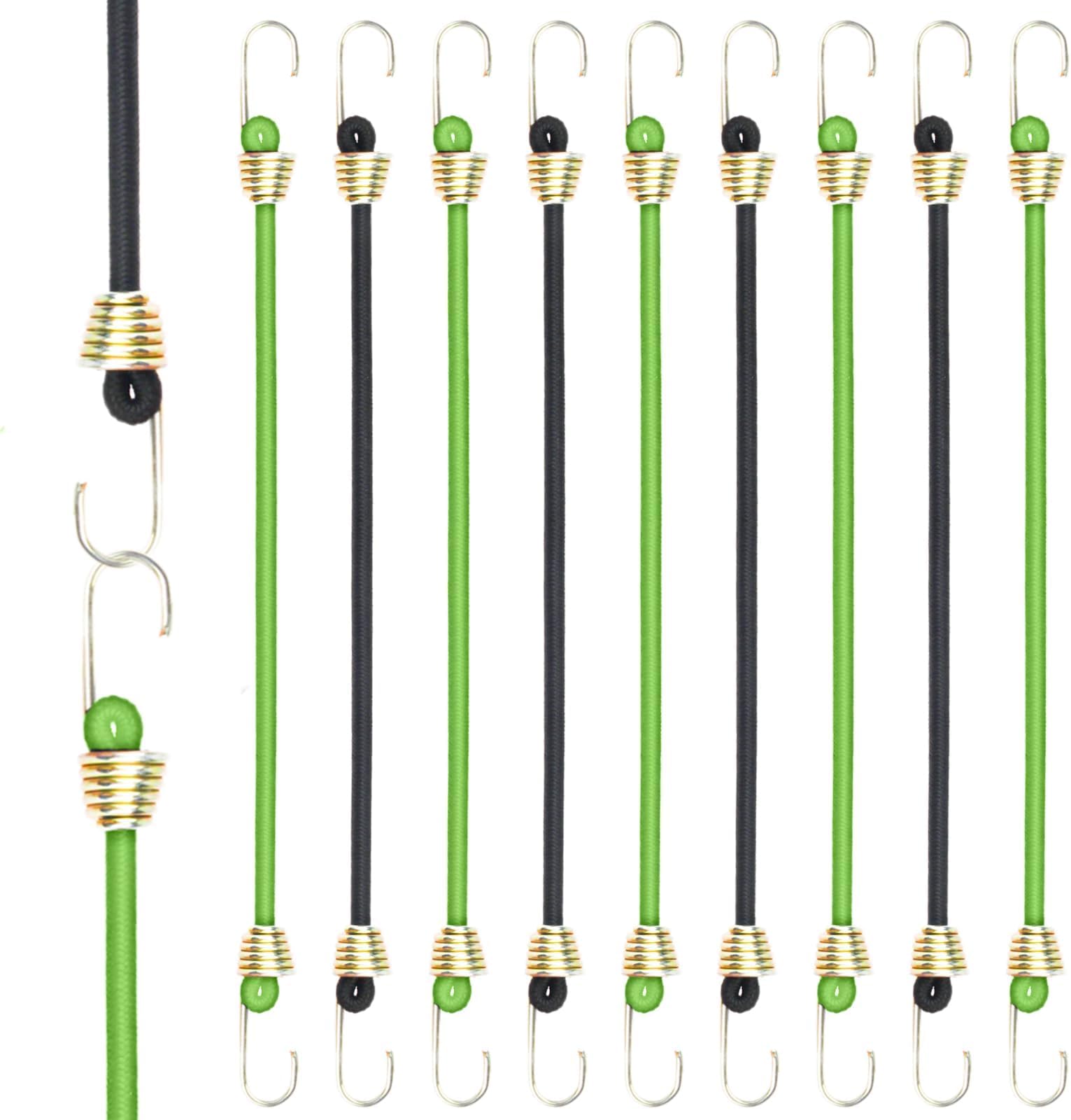 Azonee Small Bungee Cords with Hooks Short Black Bungee Cords Elastic Straps with Hooks Heavy Duty Adjustable Flat Bungee Cords for Luggage Roof Racks Tents Tarps Camping Elastic Cord Ties 12 Pack