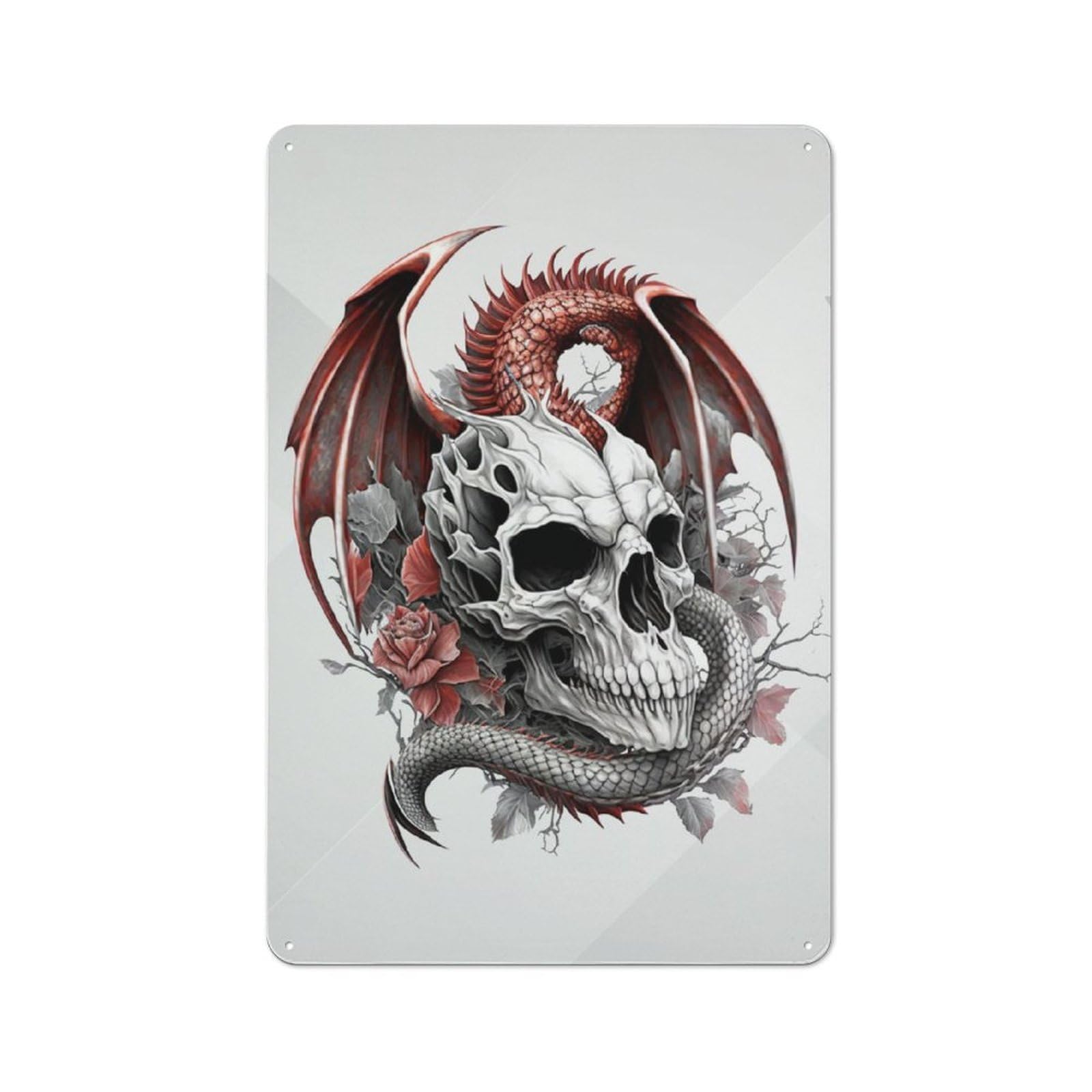 Junmoney The Dragon Skull Rustic Tin Sign 30X20cm Featuring For Garage Or Workshop, For Updating Garage And Workshop After Moving