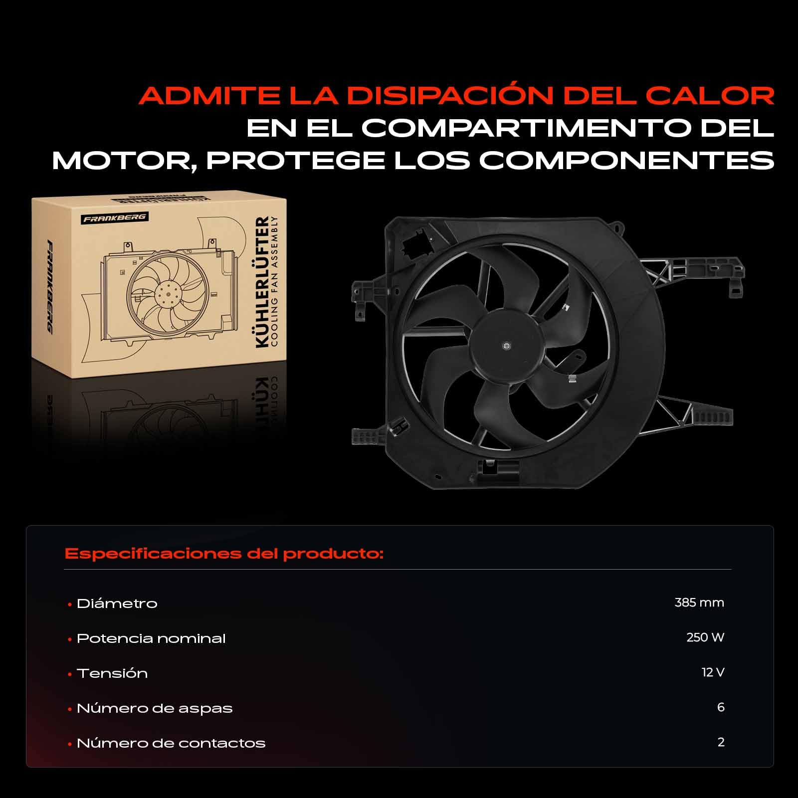 Frankberg Ventilador refrigeración del motor ventilador del radiador | Compatible con: Autobús Primastar X83, Autobús de tráfico II JL, Caja de tráfico II FL, Vivaro Combi X83