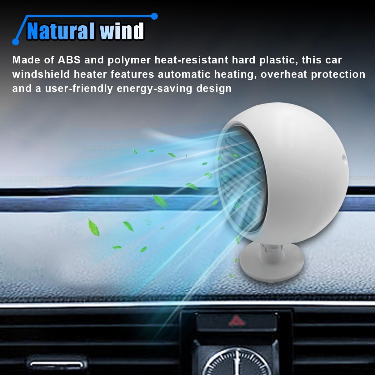 12V Car Heater, 360° Rotatable Dashboard Heater for Car, 120W Portable Windshield Defroster Defogger That Plugs into Cigarette Lighter, 2 in 1 Car Heater Cooling Fan (White)