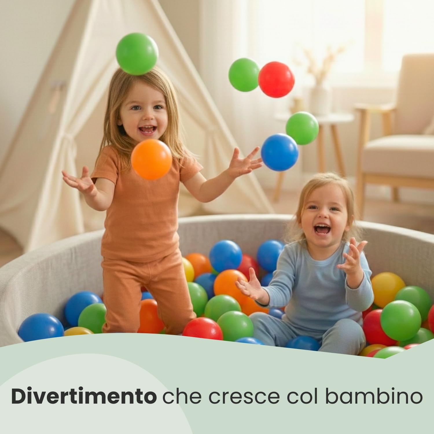 LittleTom 500 Palline Colorate Ø 6 cm di Diametro | Palline di plastica Gioco per Bambini Prima Infanzia per riempire Piscine Tende | 5 Colori Misti Giallo Rosso Blu Verde Arancione | Alta qualità