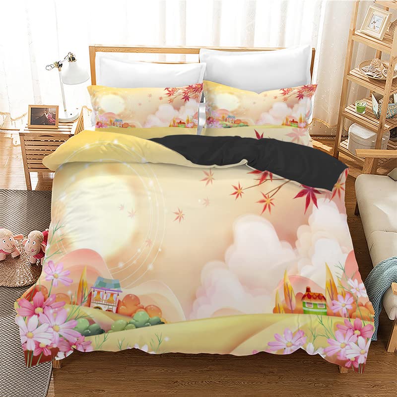 Housse de Couette 90x190 Enfant Paysage Rose en microfibre 110g/m² avec sa taie d'oreiller 65x65