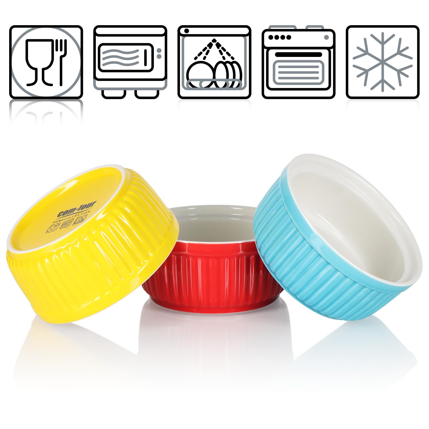 COM-FOUR® 6x Plats à Soufflé - Bols à Ailerons de Ragoût en Céramique - Plats à Casserole allant au Four - Bols à Dessert - Récipients en céramique colorés 250 ML