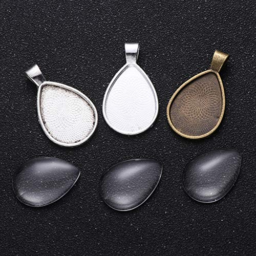 EXCEART 36pcs Diy Jewelry Making Kit Alloy Pendant Trays with Glass Drops for Crafting Antique Silver Bronze Bright Silver Bezel Pendant Trays for Unique Jewelry Creation - Image 4