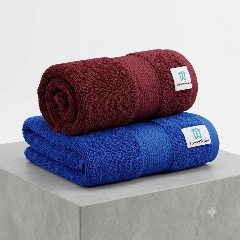 Image of TowelWala Premium Hand Towel 550 GSM Soft Absorbent Quick Dry (Maroon /Blue)