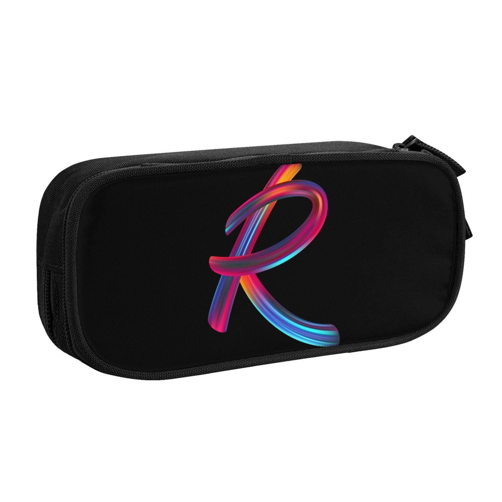 Cute Initial Pencil Case for Kids Students, Large Capacity Pencil Pouch for Boys Girls, Letter Design Pencil Box Pen Bag Office Stationery Organizer, Rainbow Letter R