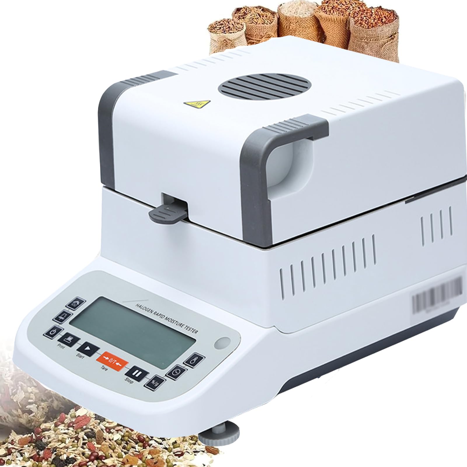 Analizzatore di umidità veloce, misuratore di umidità alogeno digitale touch screen 120 g/0,001 g, controllo della temperatura 40-160 °C, per test di polveri/piante/cereali/carne/alimenti