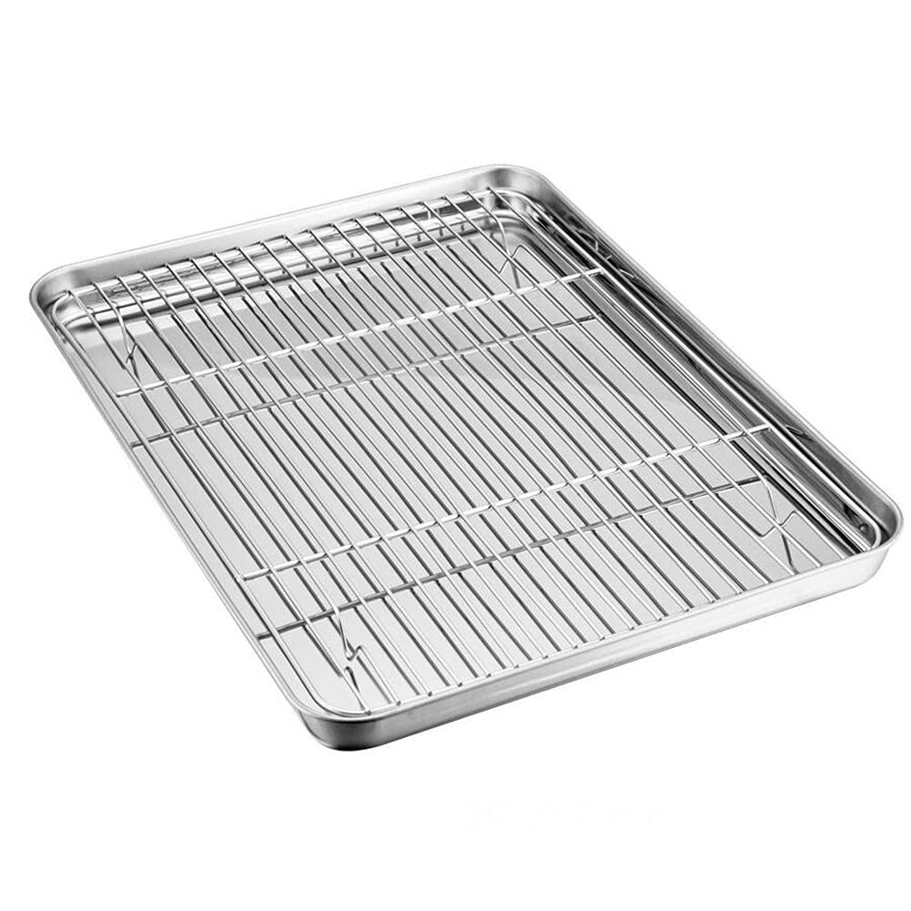 Juego de bandejas Drenaje Enfriamiento Pastel Galleta Galleta Utensilios para hornear Barbacoa no tóxica Apta para lavavajillas Bandeja para horno de acero inoxidable, Rejilla para hornear (Color :