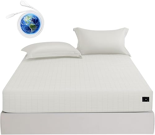 Grounding Sheets Sábanas de algodón prémium tamaño matrimonial XL para terapia de sueño saludable, sábanas bajeras de bolsillo profundo, incluye
