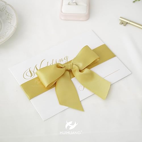 Miniatura 7 de HUIHUANG Cinta de satén de 1.5 pulgadas de ancho, 50 yardas, cinta de satén de seda de poliéster de doble cara dorada para envolver regalos, lazos