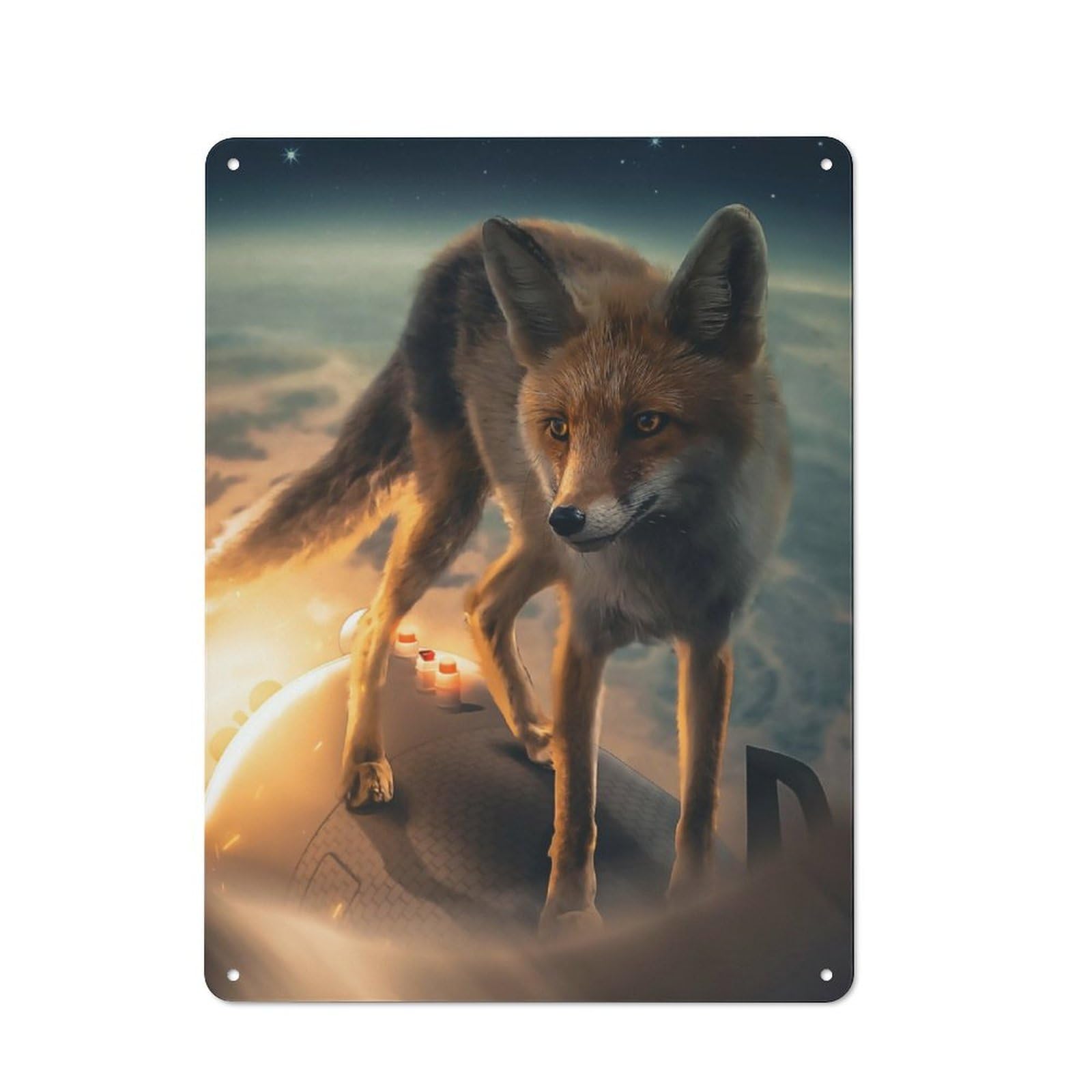 Junmoney The Fox On The Rocket Metal Sign 40X30cm With For Pub Or Café, Vintage Decor, For Metal Sign Collectors, For Garage And Workshop Walls