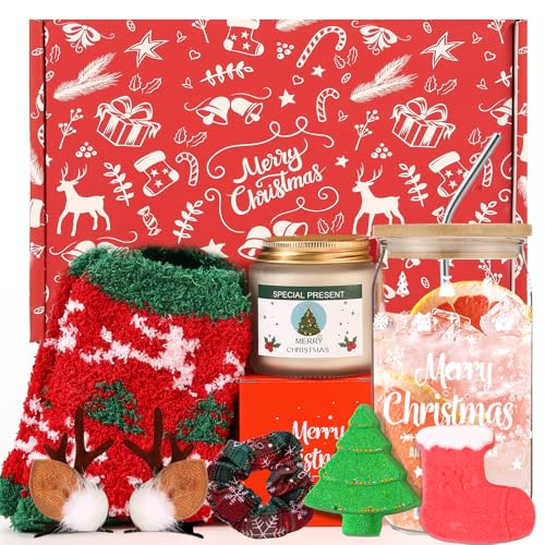 Christmas Gifts for Women, Unique Birthday Gifts for Mom from Daughter, Grandma, Sister, Wife, Coworker, Gifts Ideas Set with 16oz Glass Cup, Christmas Hair Clip
