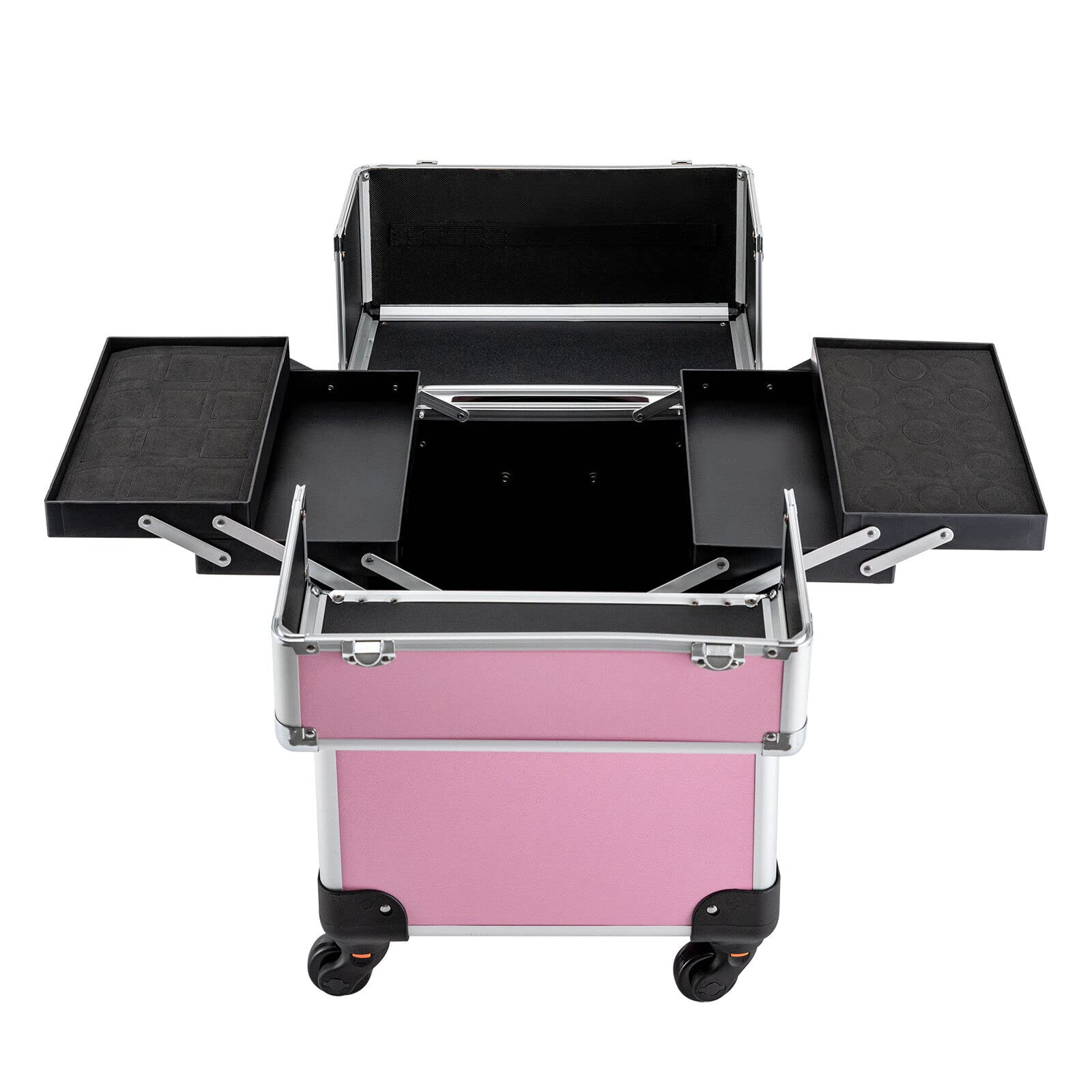 Valise cosmétique à roulettes en aluminium 4-en-1 verrouillable roues pivotantes 360° voyage