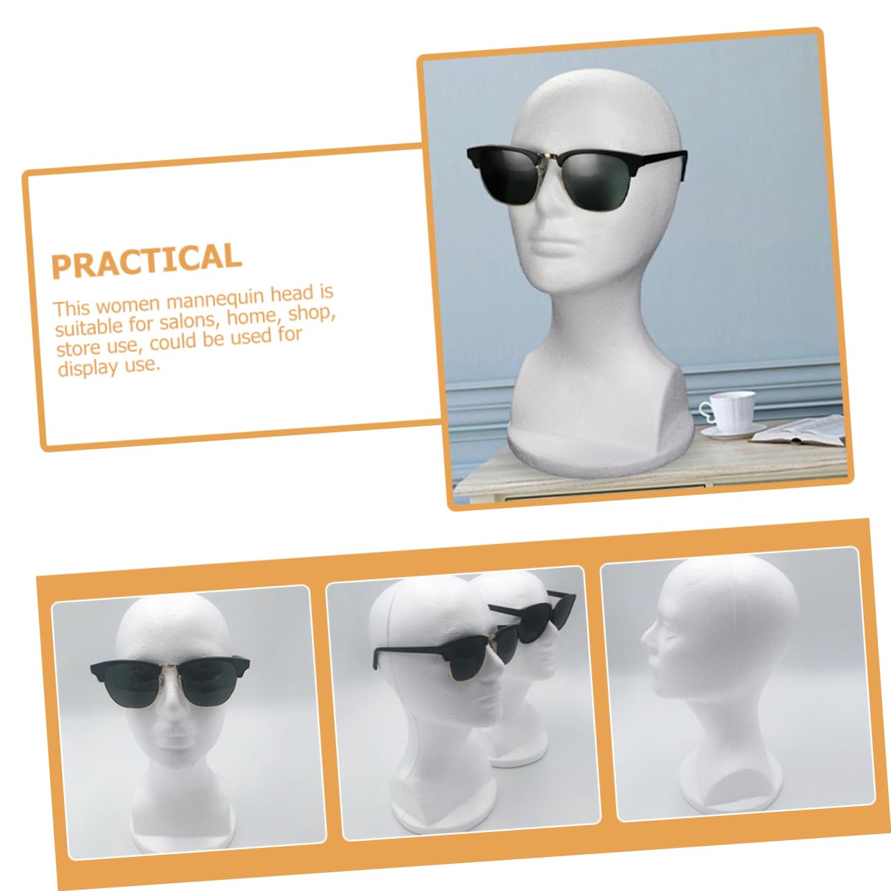 Baluue Soporte de Cabeza de Maniquí Femenino de Espuma Ligera para Exhibición de Pelucas y Sombreros en Salones y Tiendas