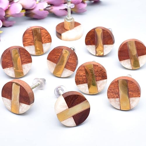 Miniatura 3 de IndianShelf Pomos de puerta de madera natural, tiradores de cajón de latón, tiradores de madera, pomos de gabinete, tiradores de cajones de madera,