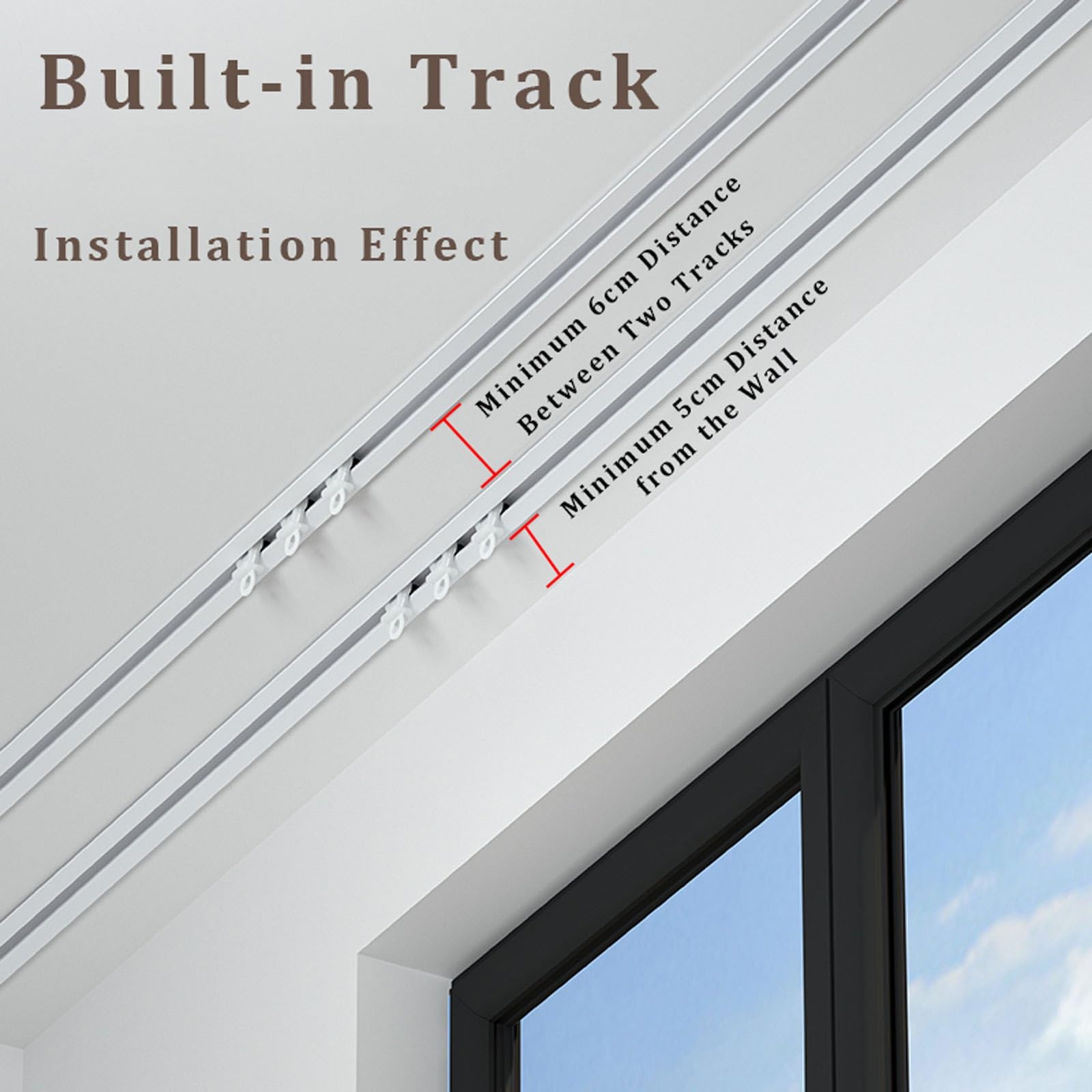 Barre a Rideaux Chambre À Coucher Ultra-mince Tringle À Rideaux Alliage D'aluminium pour Salon Salle À Manger, Rail de Rideau avec Rouleau Silencieux(Black,220cm-7.2ft)