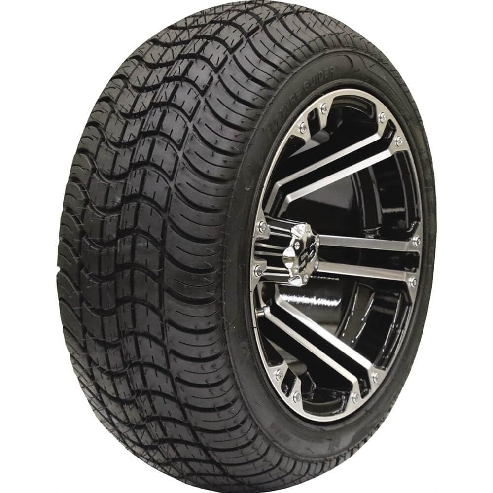 Ocelot D117 12x7 Golf Cart Wheel, 4/4 Bolt Pattern, 3+4 Offset with GF04 225/35-12, Non-Directional, 4-Ply Rated, Tubeless Golf Cart Tires – General Purpose 19x8-12 Golf Cart Tire & Wheel Kit