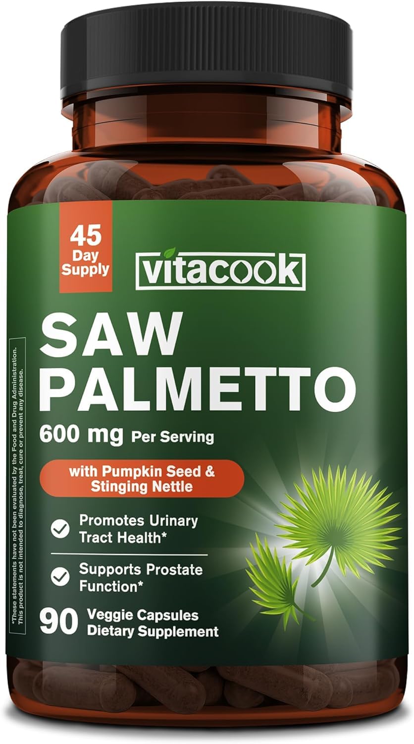 Saw Palmetto Supplement for Men 600mg, with Pumpkin Seed Extract and Stinging Nettle, Supports Prostate Health, 90 Vegetarian Capsules