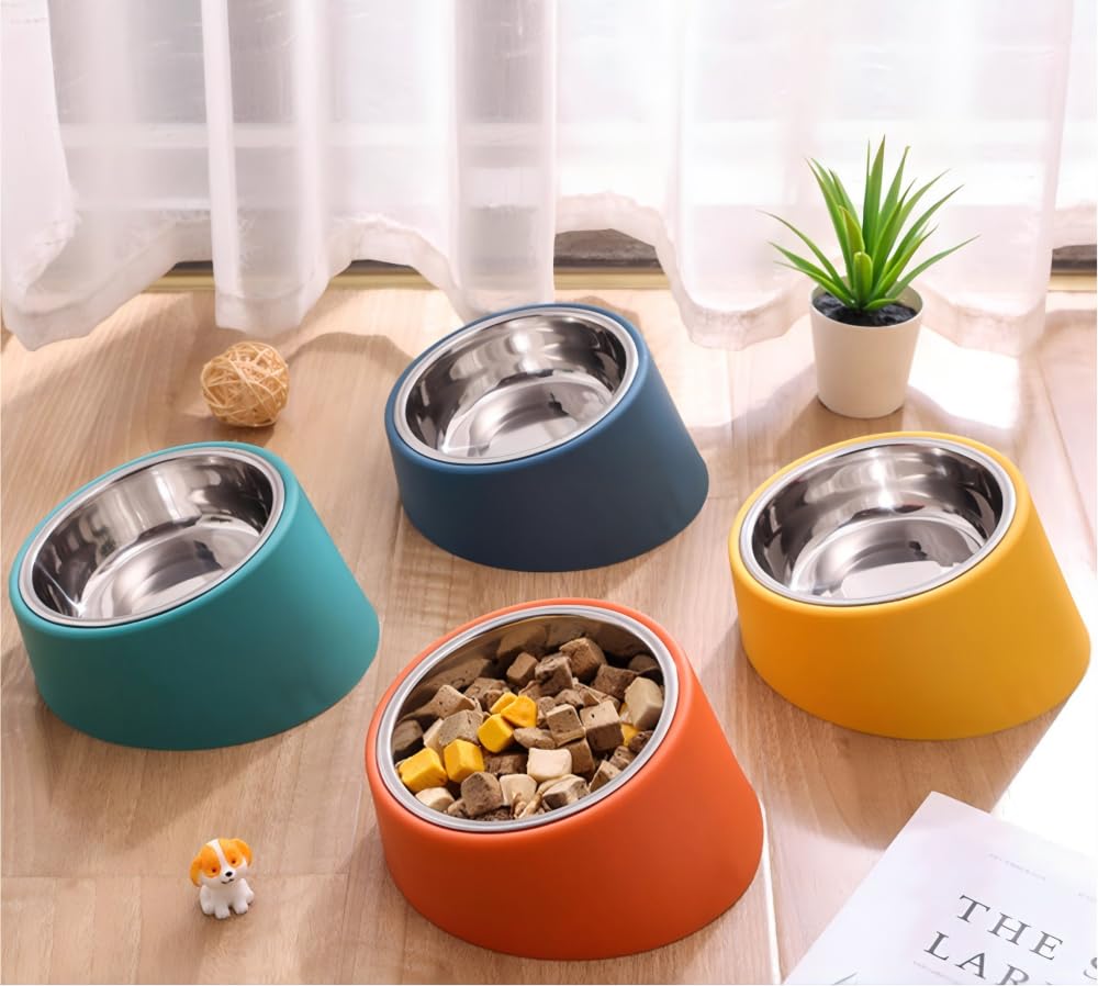 Tokyia 犬用食器 猫用食器 ペット用ボウル ステンレス製、サービングディッシュスタンド 角度15度 食事の準備が楽になります 取り外し可能 お手入れ簡単 食洗機対応, 15.4x8cm (Light green)