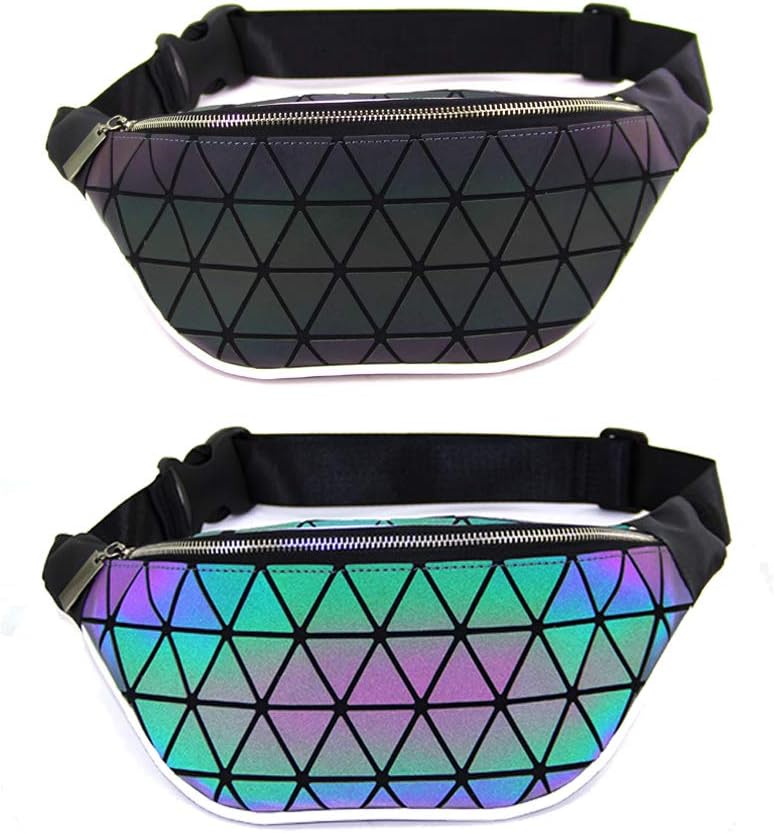 Women Geometric Luminous Waist Bag Fanny Pack Sport Outdoor Travel Chest Bag Purse (new chaotic triangle)