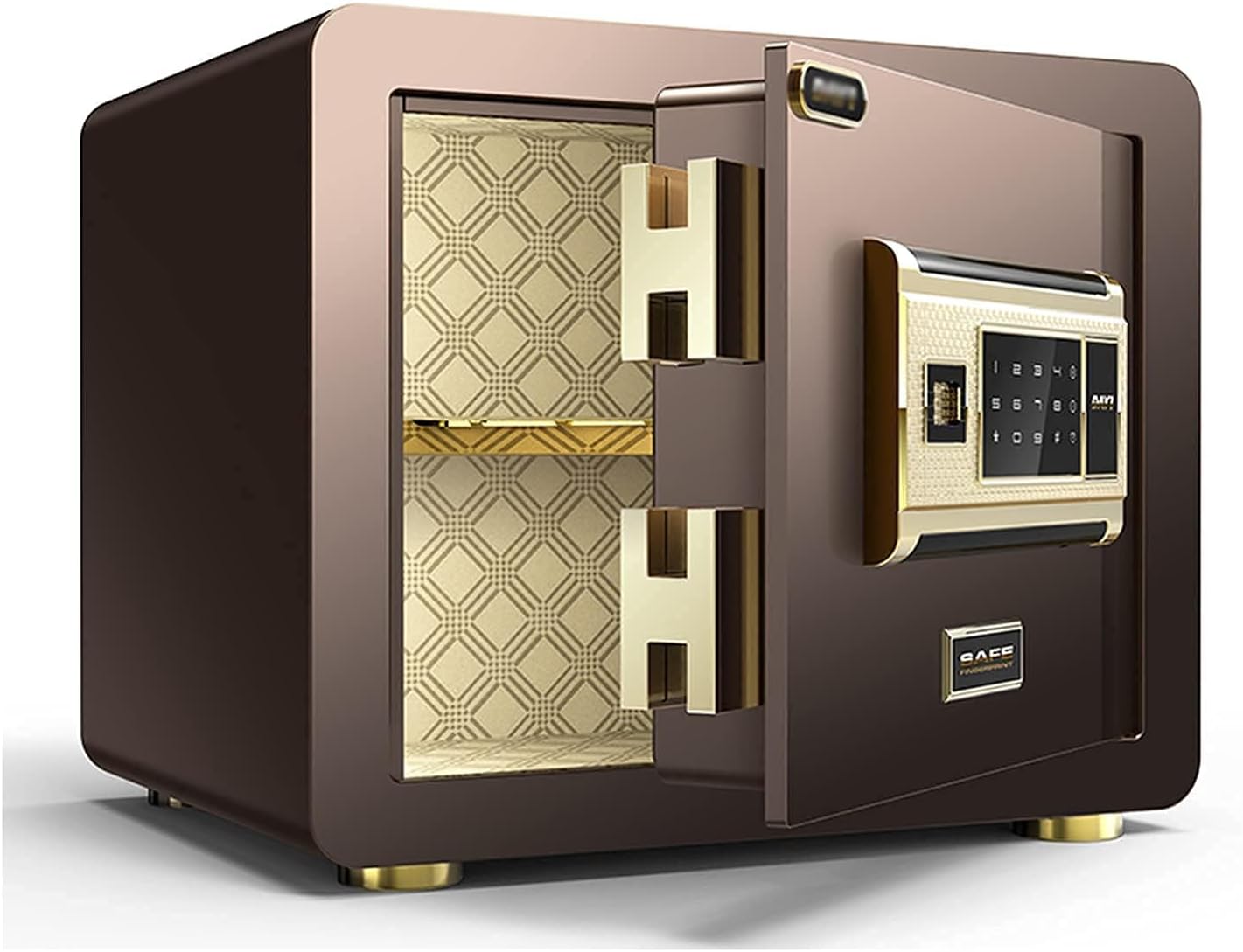Small Wall Safe, All-Steel Fireproof Waterproof Electronic Security Cabinet, Easy Installation Anti-Theft Money Safe for Home, Office, Hotel (Gold A)