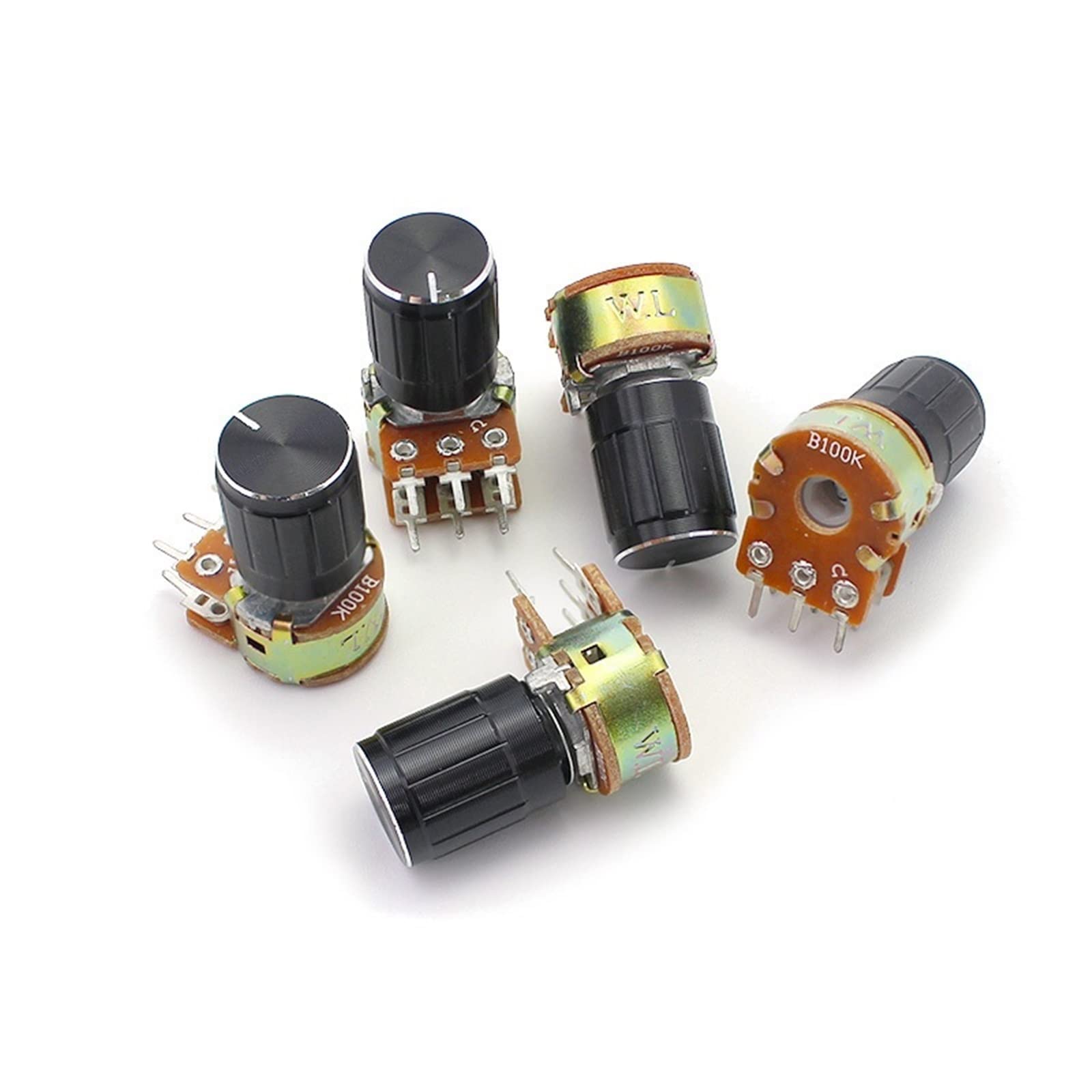 5 Juegos de potenciómetro Giratorio cónico Lineal WH148 con Tapa de Perilla de aleación Kit 15mm 6 Pines B1K 2K 5K 10K 20K 50K 100K 250K 500K 1M Ohm (Size : 50K Ohm)