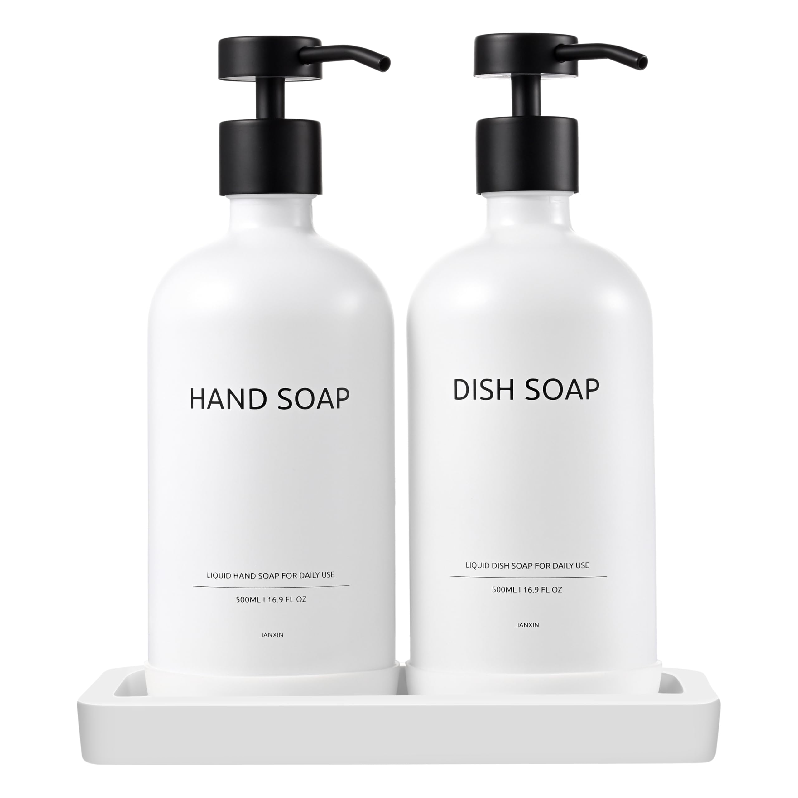 Janxin Glass Soap Dispenser, Kitchen Soap Dispenser Set, Suitable for Kitchen Sink Decoration, Bathroom Hand Washing, Refillable Glass Soap Dispenser Bottle (White bottle + black head)