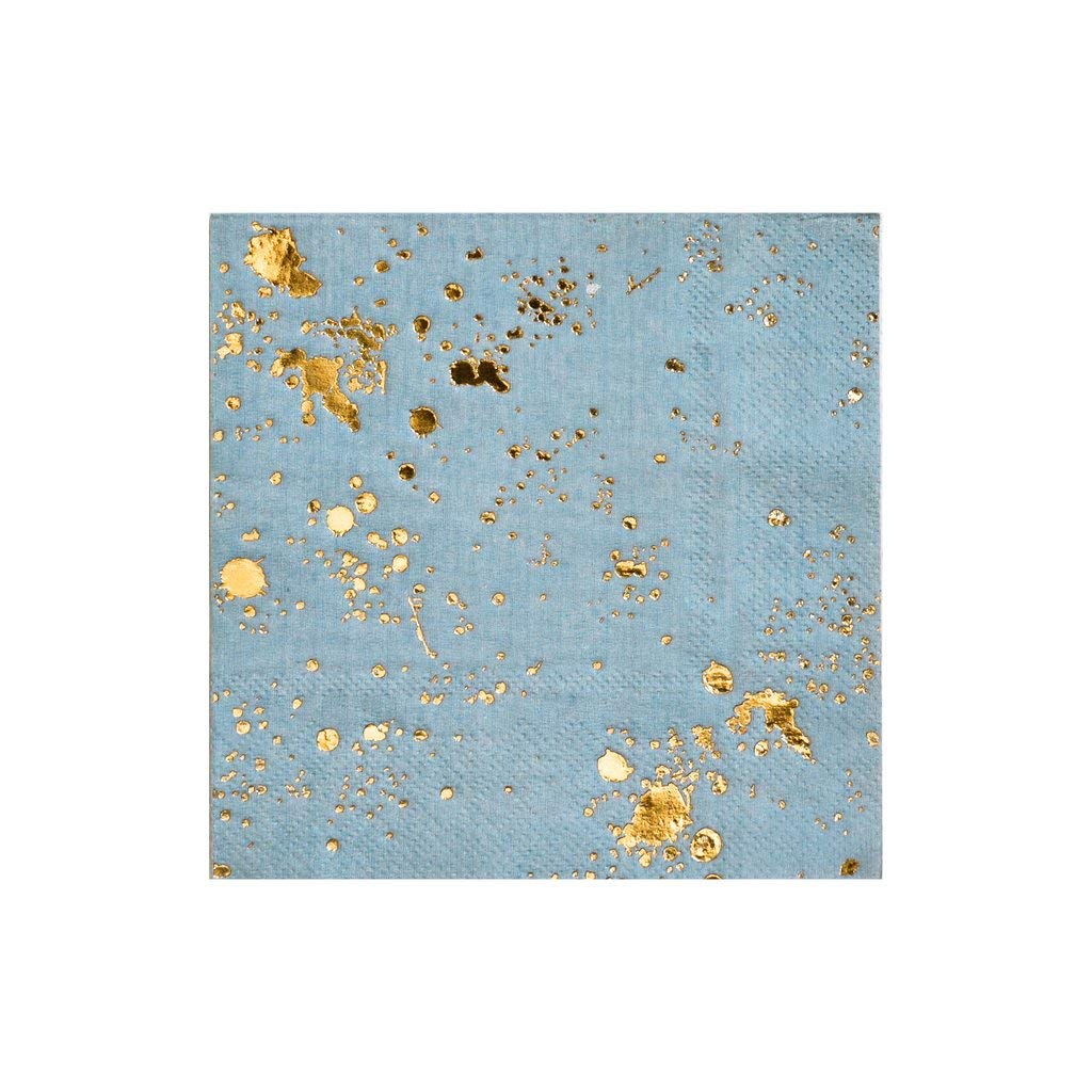 Harlow & Grey Malibu Blue with Gold Splash Cocktail Paper Napkins (60 Count) - Birthday, Wedding, Showers Party Napkins